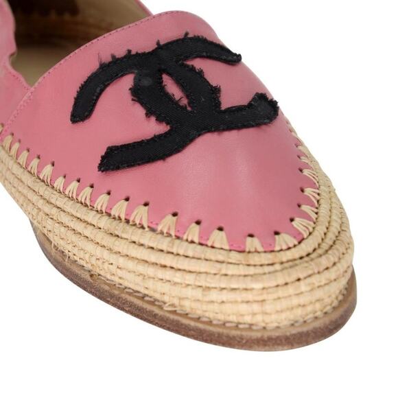 Chanel Espadrille 37 Lambskin Leather Woven Raffia Flats CC-S0207P-C014 - Picture 8 of 11